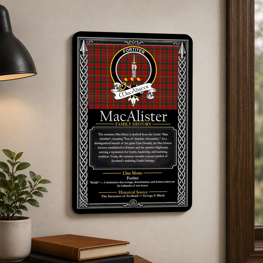 MacAlister Scottish Family History Metal Sign