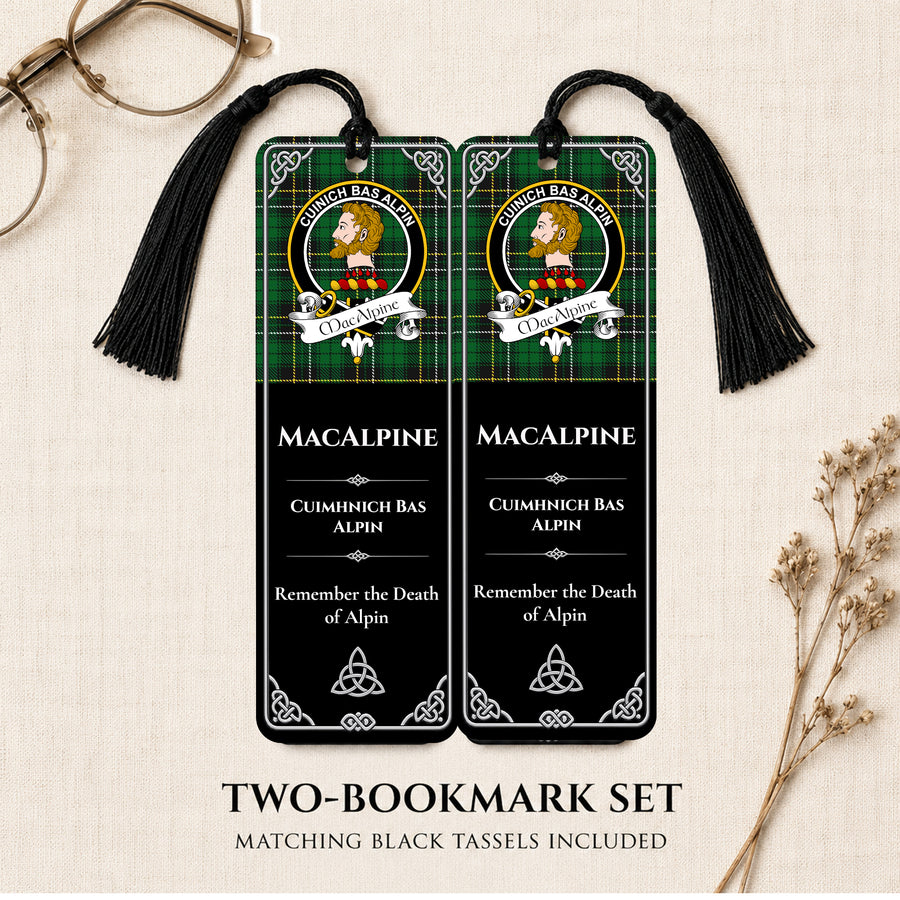 MacAlpine Scottish Clan Crest Metal Bookmarks – Black Set of 2
