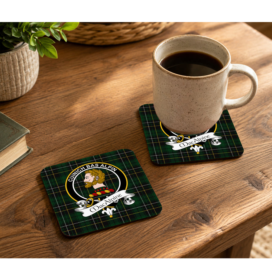 MacAlpine Scottish Clan Crest Rubber Coasters - Black Design Set of 4
