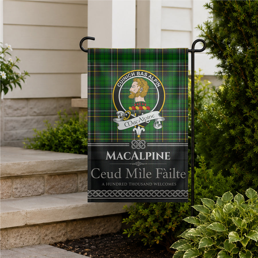 MacAlpine Scottish Clan Crest Garden Flag - Black Design
