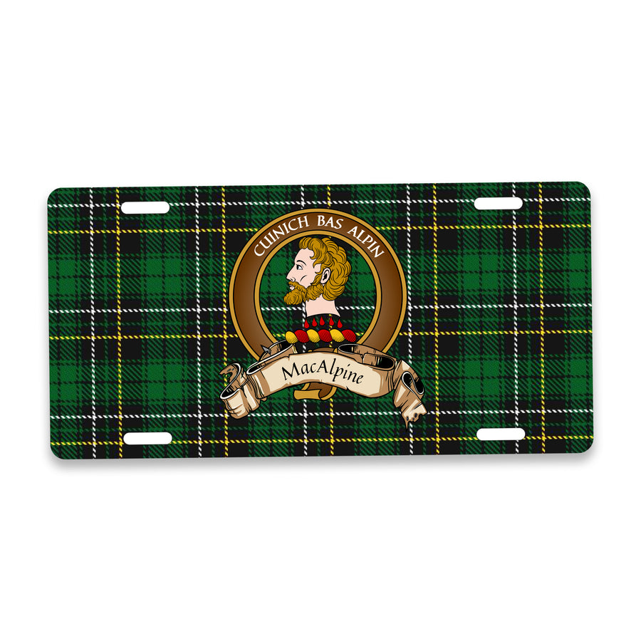 MacAlpine Scottish Clan Crest Auto License Plate – Brown Crest Design