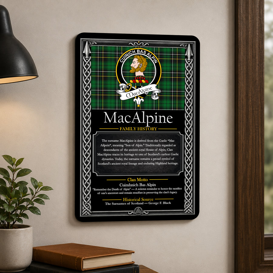 MacAlpine Scottish Family History Metal Sign