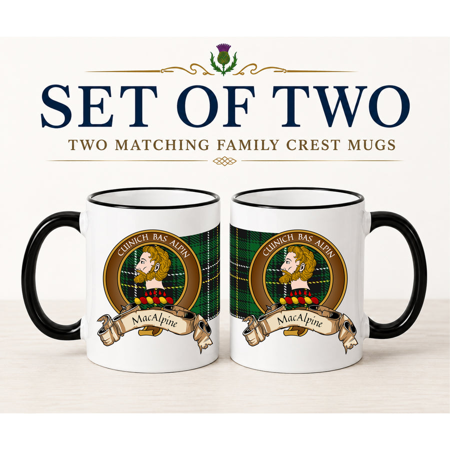 MacAlpine Scottish Clan Crest 11 oz Mugs – Brown Crest Design | Set of 2