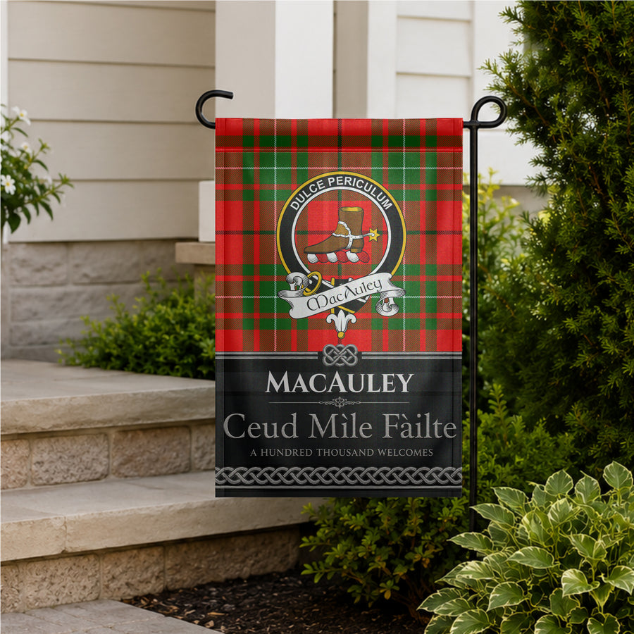 MacAuley Scottish Clan Crest Garden Flag - Black Design