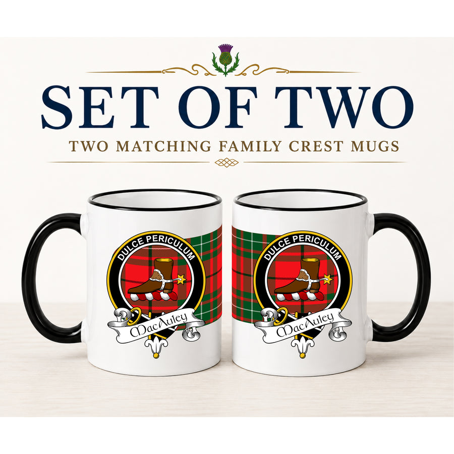 MacAuley Scottish Clan Crest 11 oz Mugs – Black Crest Design | Set of 2