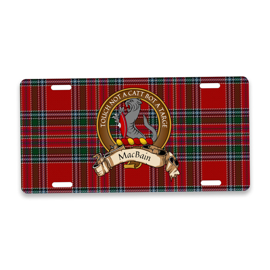 MacBain Scottish Clan Crest Auto License Plate – Brown Crest Design