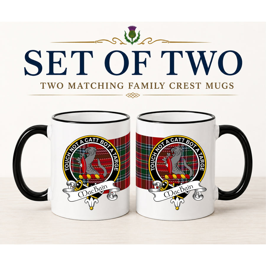 MacBain Scottish Clan Crest 11 oz Mugs – Black Crest Design | Set of 2