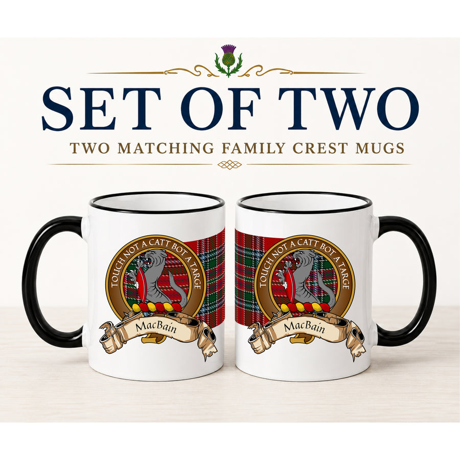 MacBain Scottish Clan Crest 11 oz Mugs – Brown Crest Design | Set of 2