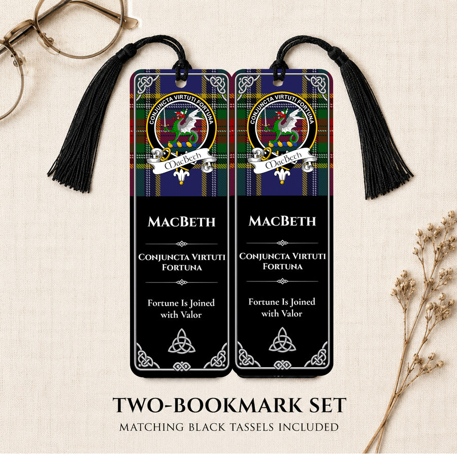 MacBeth Scottish Clan Crest Metal Bookmarks – Black Set of 2