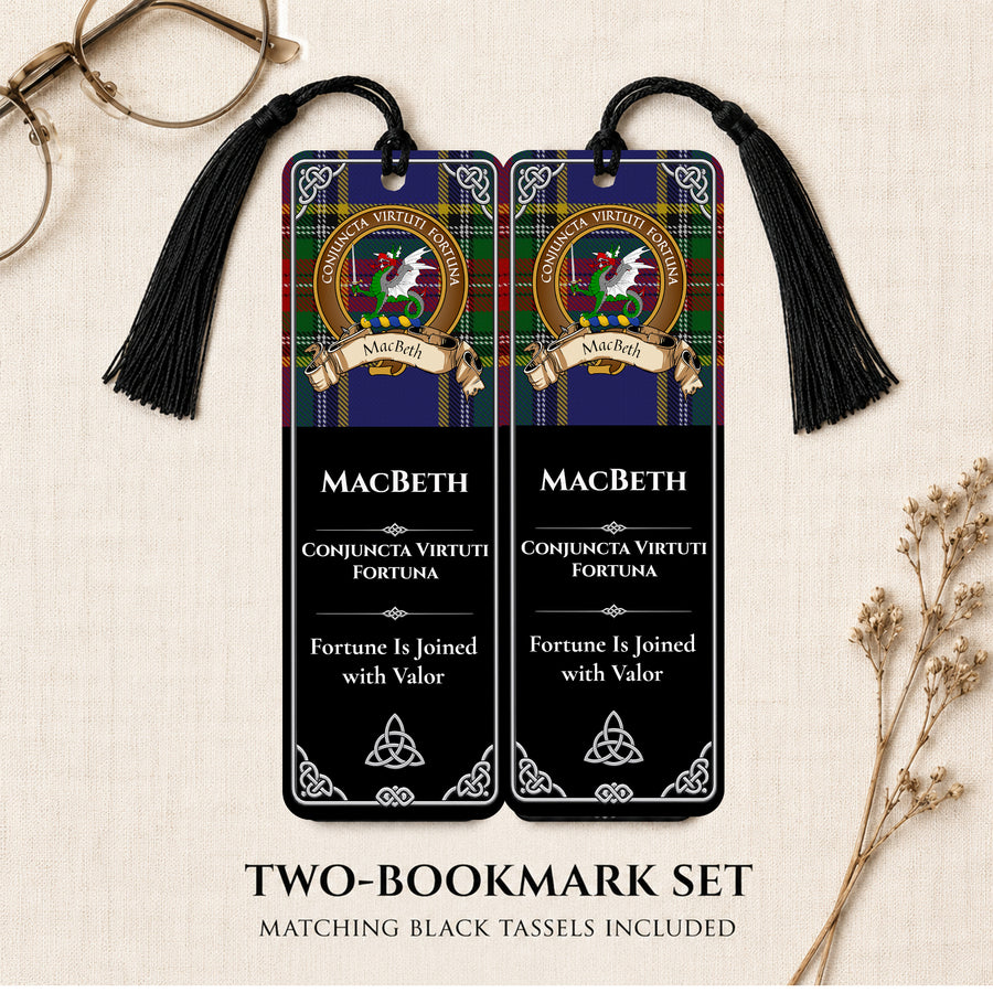 MacBeth Scottish Clan Crest Metal Bookmarks - Brown Set of 2