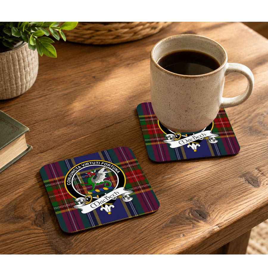 MacBeth Scottish Clan Crest Rubber Coasters - Black Design Set of 4