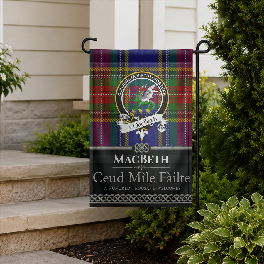 MacBeth Scottish Clan Crest Garden Flag - Black Design