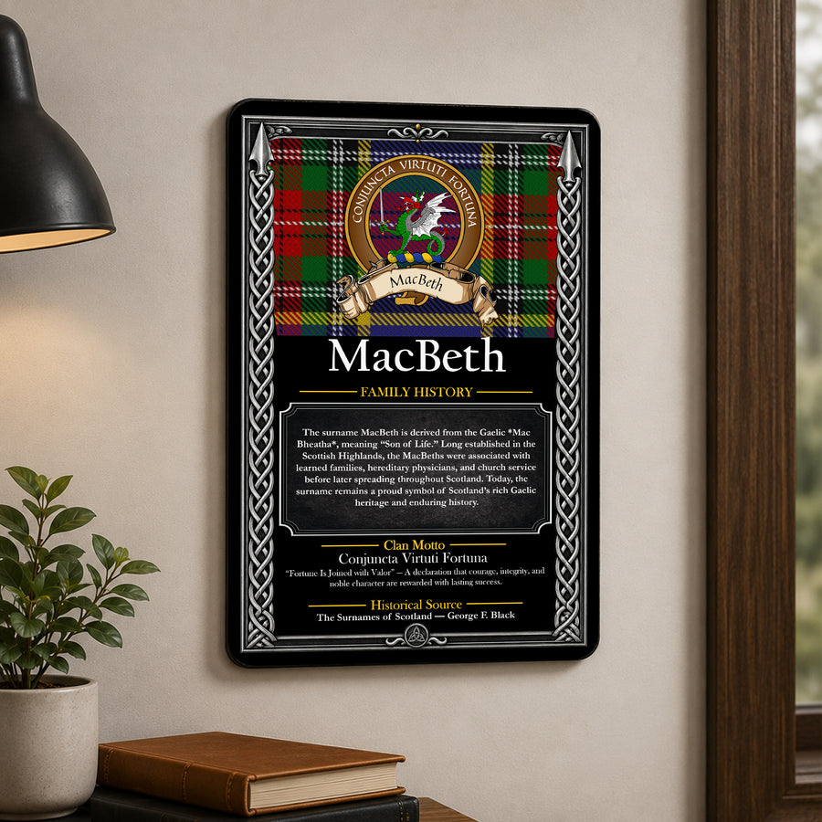 MacBeth Scottish Family History Metal Sign – Brown Crest
