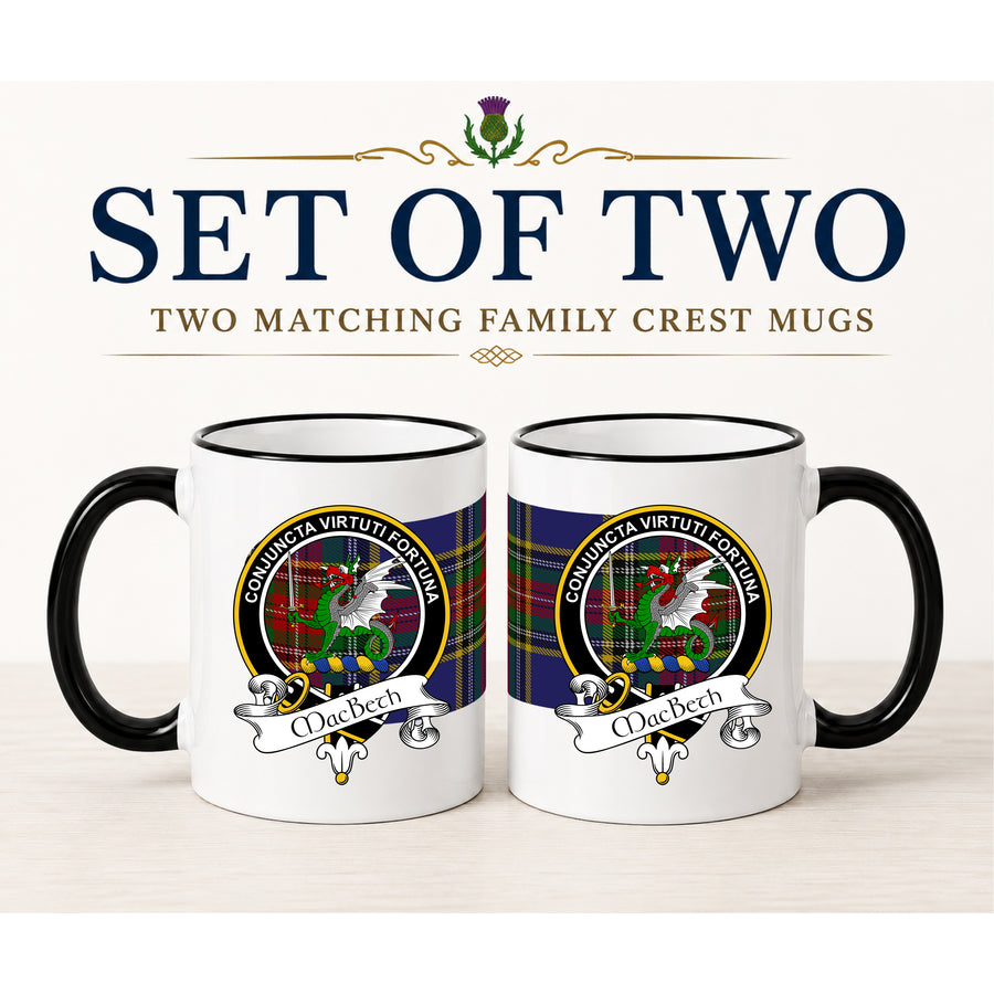 MacBeth Scottish Clan Crest 11 oz Mugs – Black Crest Design | Set of 2