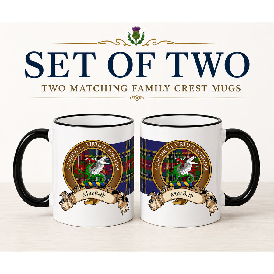 MacBeth Scottish Clan Crest 11 oz Mugs – Brown Crest Design | Set of 2