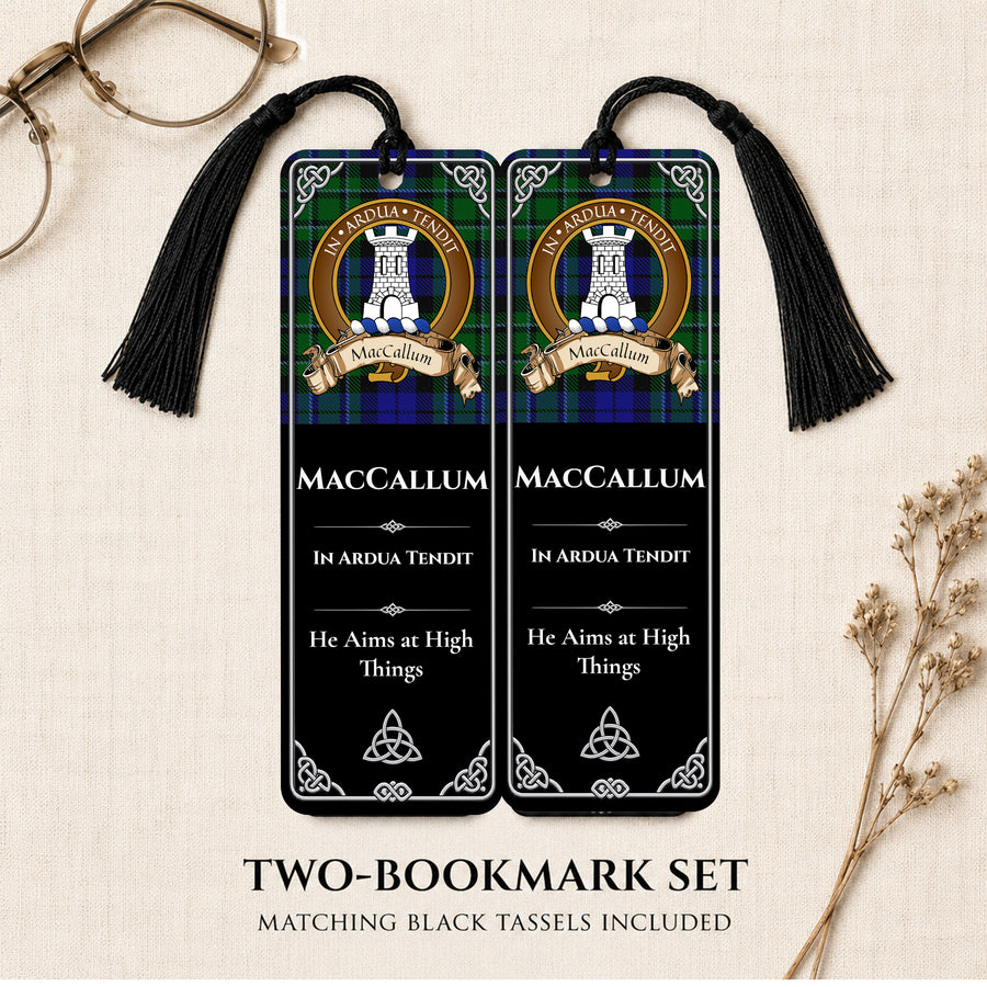 MacCallum Scottish Clan Crest Metal Bookmarks - Brown Set of 2