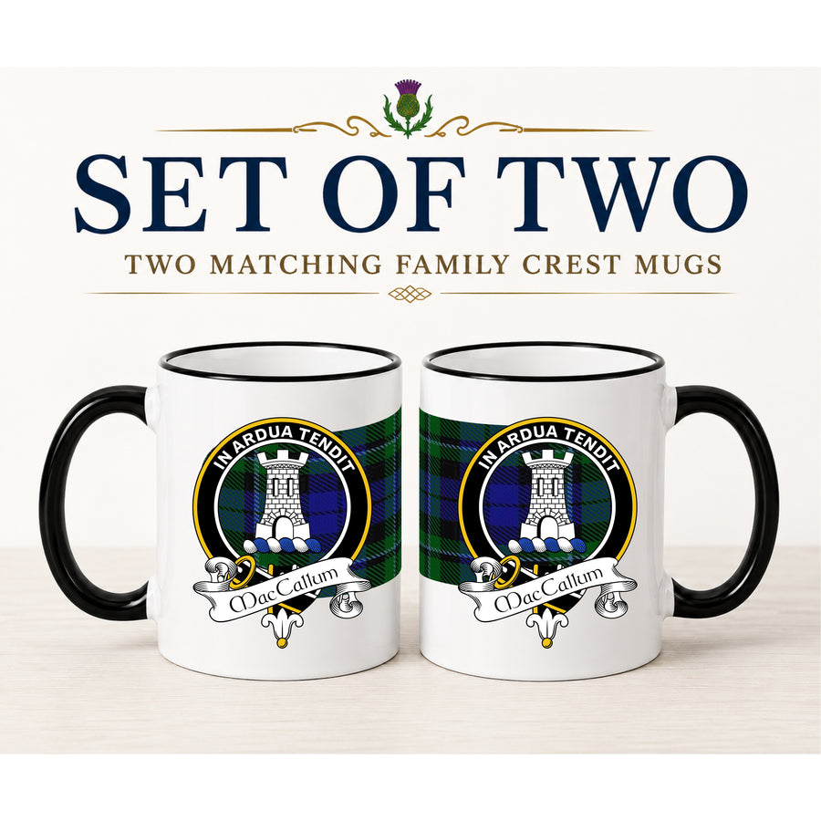 MacCallum Scottish Clan Crest 11 oz Mugs – Black Crest Design | Set of 2