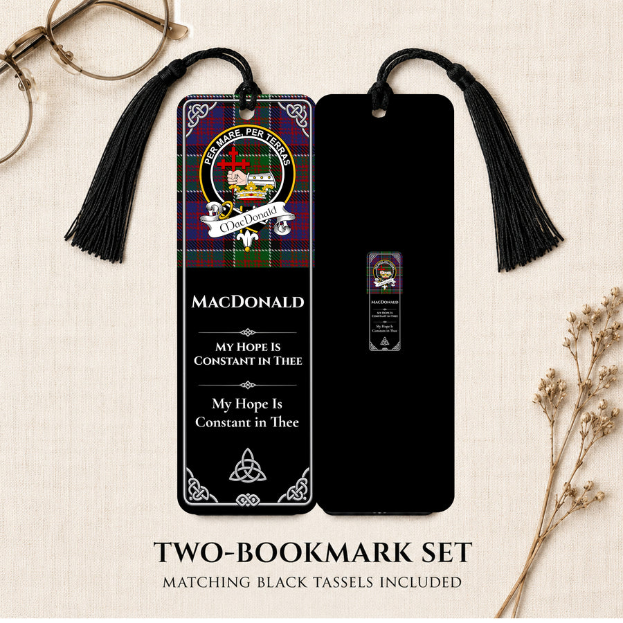 MacDonald Clan Ranald Scottish Clan Crest Metal Bookmarks – Black Set of 2