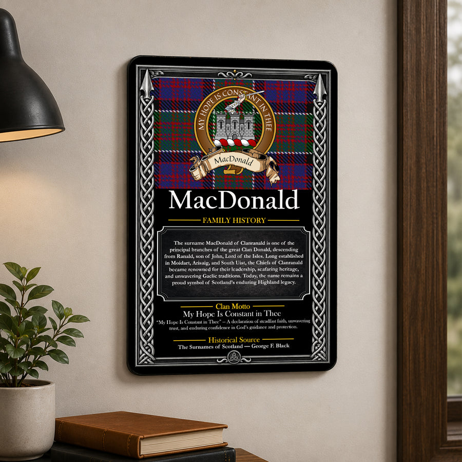 MacDonald Clan Ranald Scottish Family History Metal Sign – Brown Crest