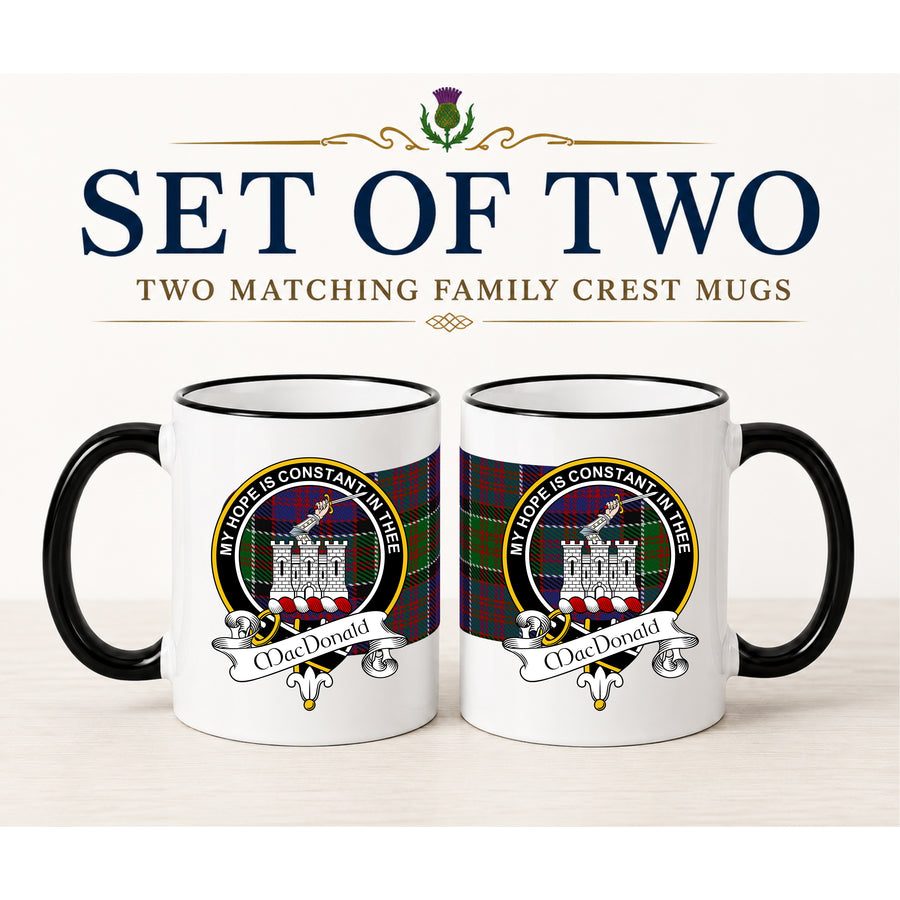 MacDonald Clan Ranald Scottish Clan Crest 11 oz Mugs – Black Crest Design | Set of 2