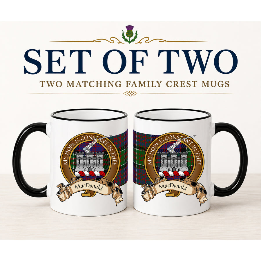MacDonald Clan Ranald Scottish Clan Crest 11 oz Mugs – Brown Crest Design | Set of 2