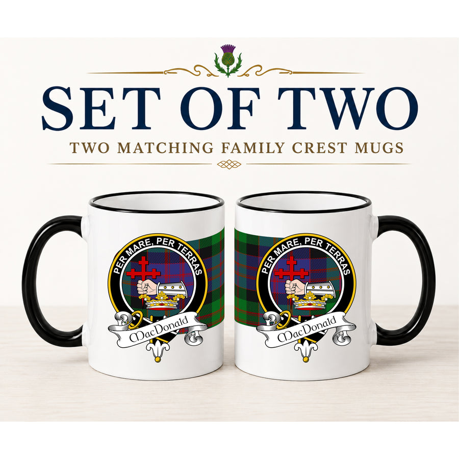 MacDonald Scottish Clan Crest 11 oz Mugs – Black Crest Design | Set of 2