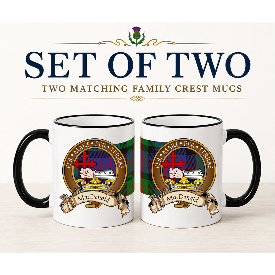 MacDonald Scottish Clan Crest 11 oz Mugs – Brown Crest Design | Set of 2