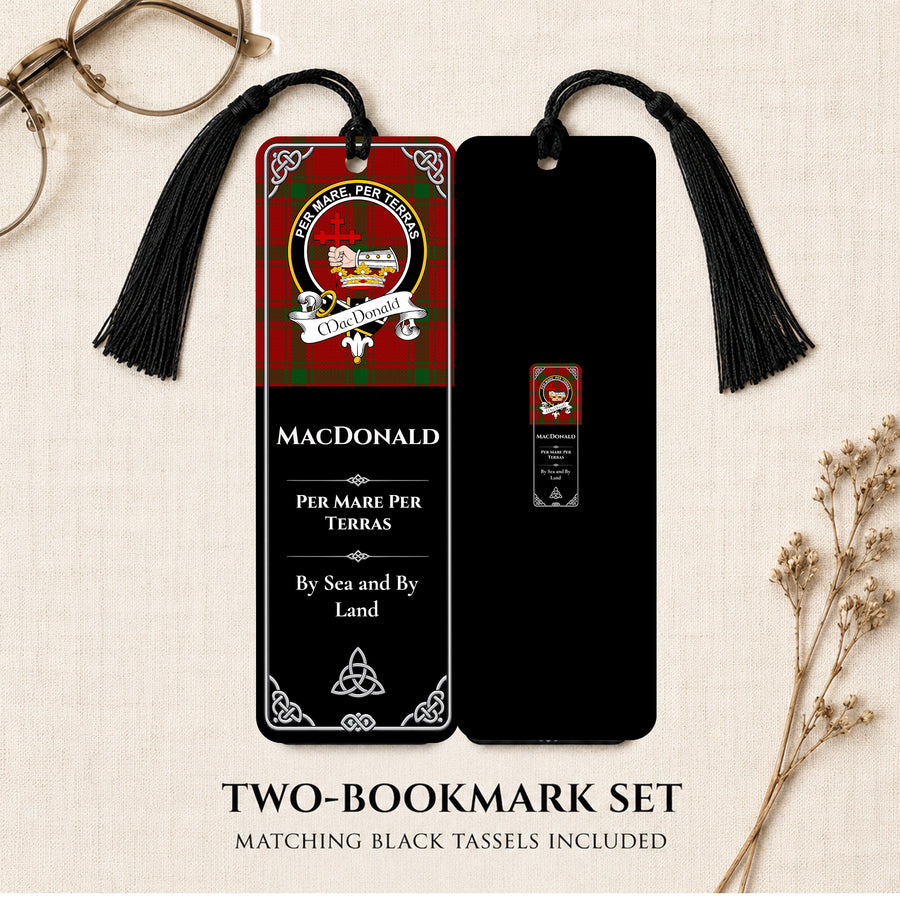 MacDonald of Sleat Scottish Clan Crest Metal Bookmarks – Black Set of 2