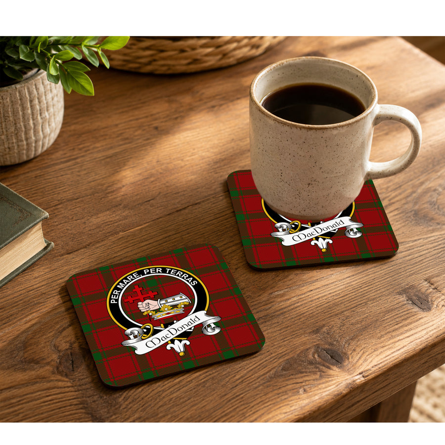 MacDonald of Sleat Scottish Clan Crest Rubber Coasters - Black Design Set of 4