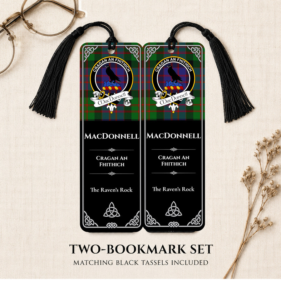 MacDonnell Scottish Clan Crest Metal Bookmarks – Black Set of 2