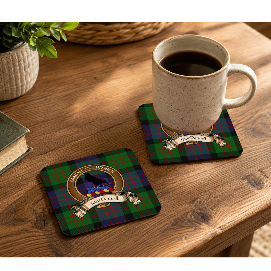 MacDonnell Scottish Clan Crest Rubber Coasters - Brown Design Set of 4