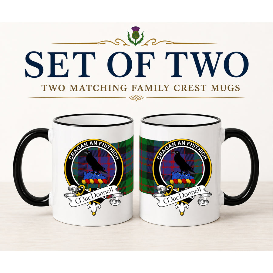 MacDonnell Scottish Clan Crest 11 oz Mugs – Black Crest Design | Set of 2
