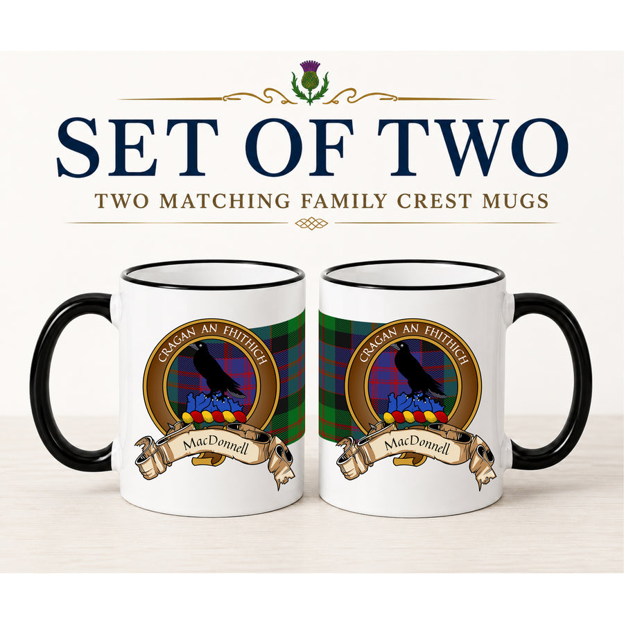 MacDonnell Scottish Clan Crest 11 oz Mugs – Brown Crest Design | Set of 2