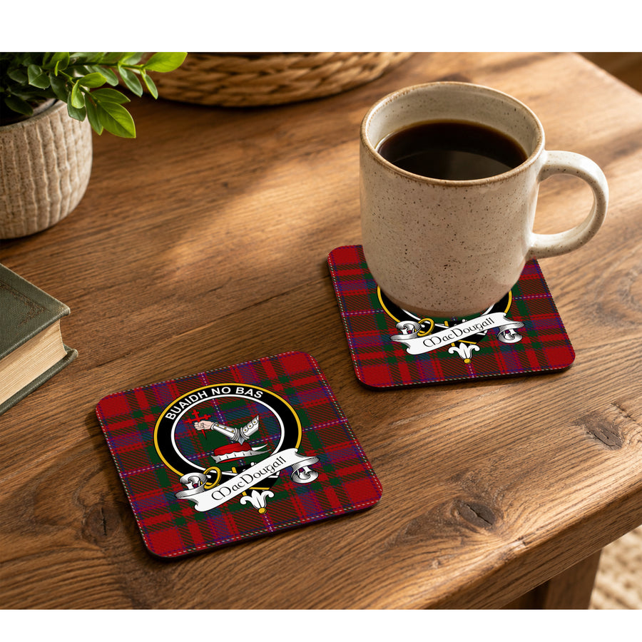 MacDougall Scottish Clan Crest Rubber Coasters - Black Design Set of 4