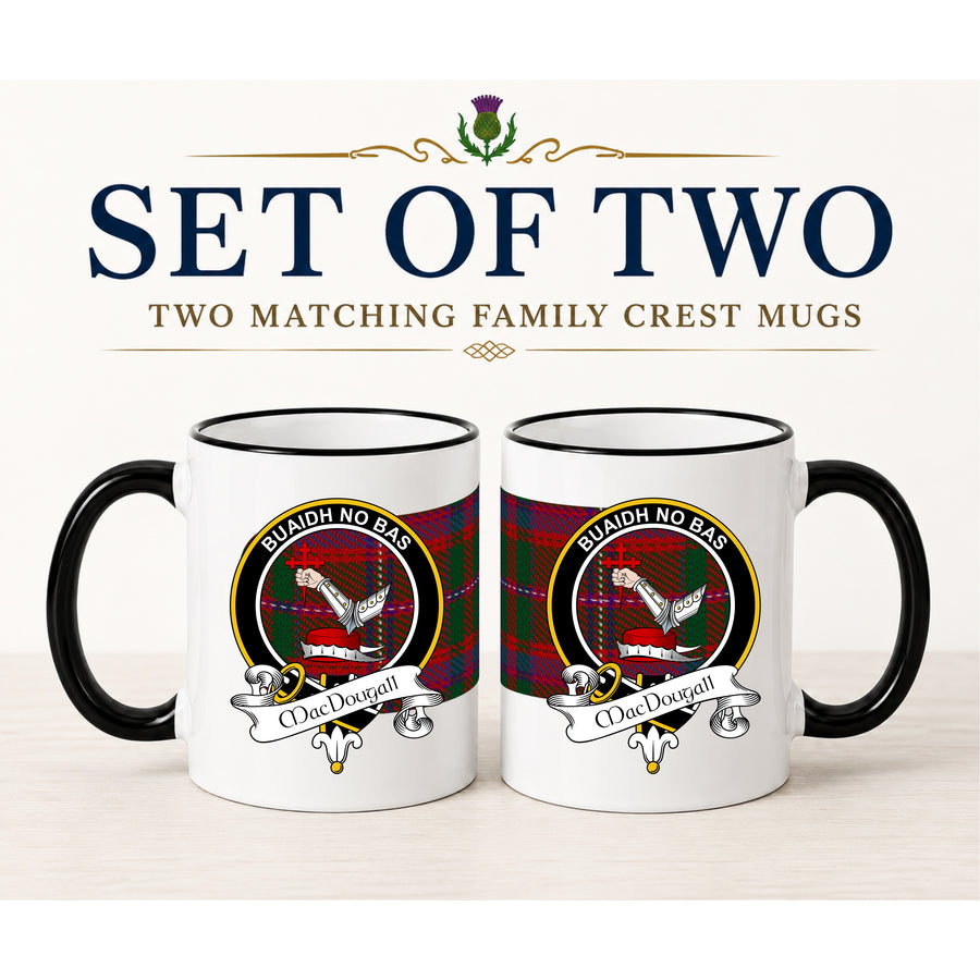 MacDougall Scottish Clan Crest 11 oz Mugs – Black Crest Design | Set of 2