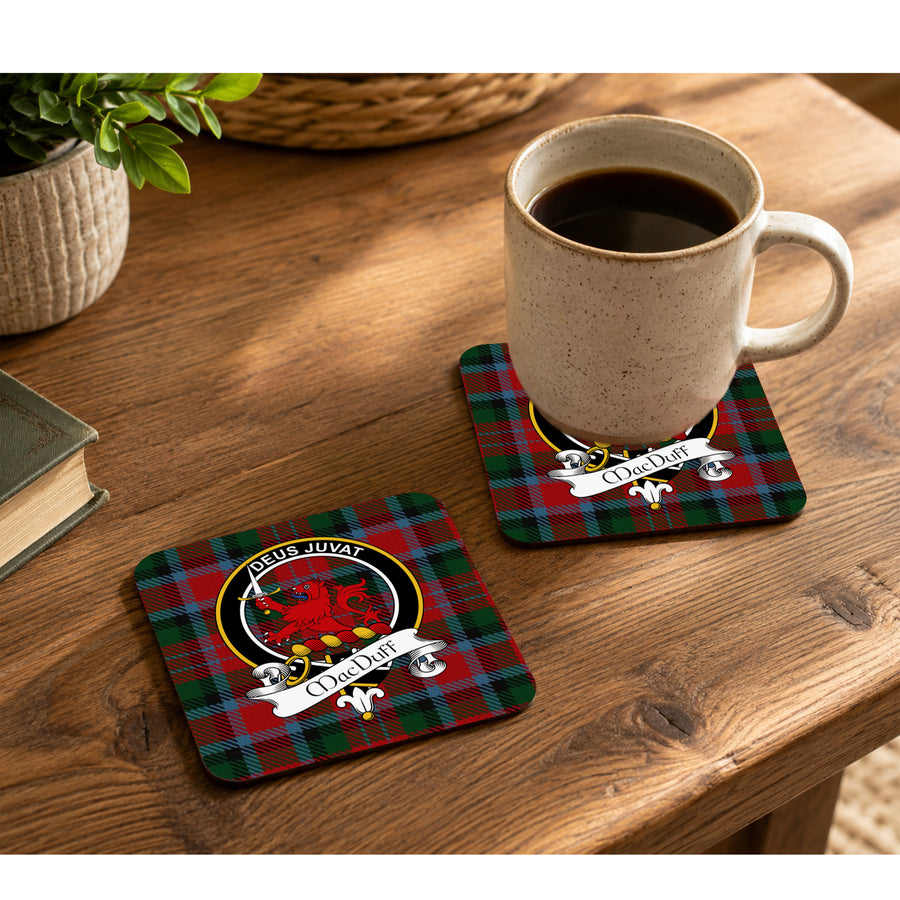 MacDuff Scottish Clan Crest Rubber Coasters - Black Design Set of 4