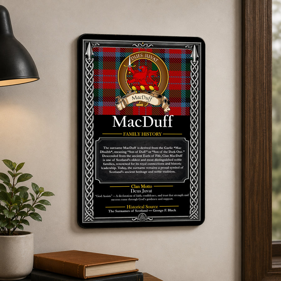 MacDuff Scottish Family History Metal Sign – Brown Crest