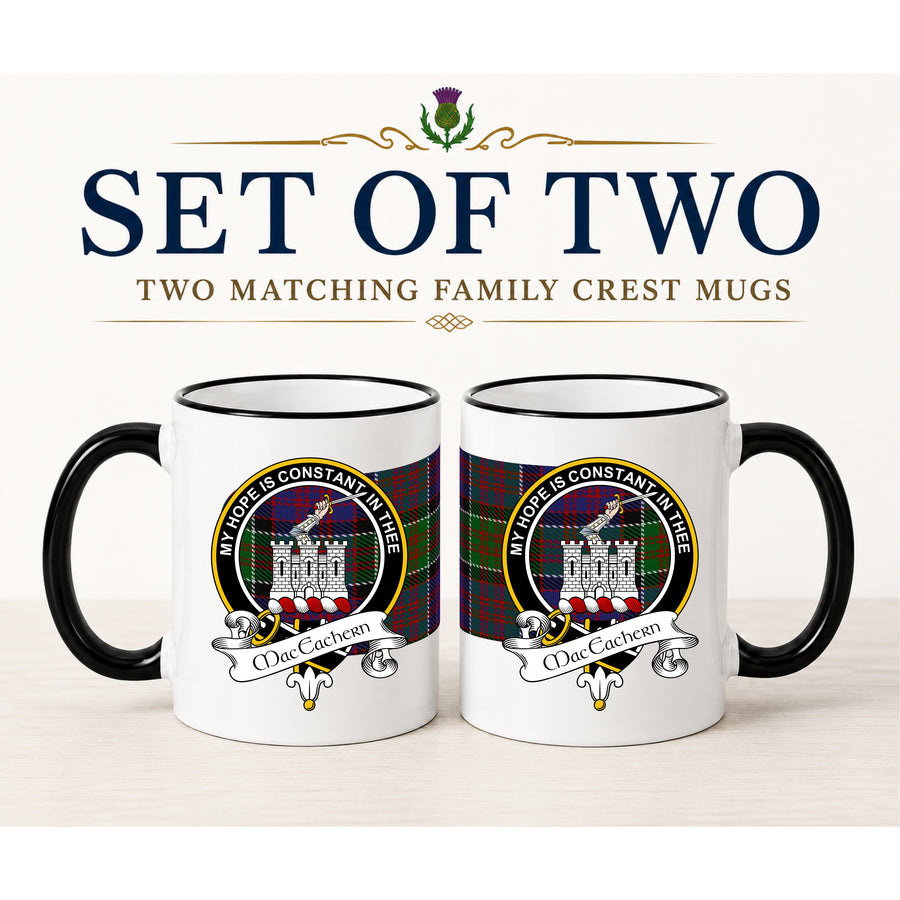 MacEachern Scottish Clan Crest 11 oz Mugs – Black Crest Design | Set of 2