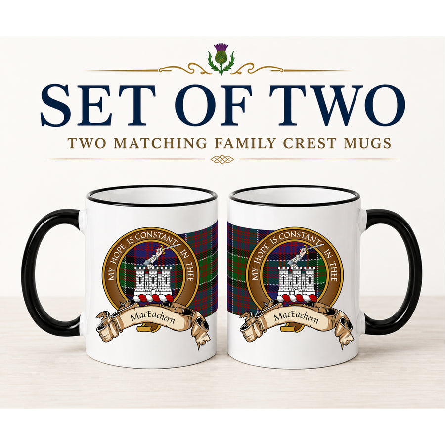 MacEachern Scottish Clan Crest 11 oz Mugs – Brown Crest Design | Set of 2