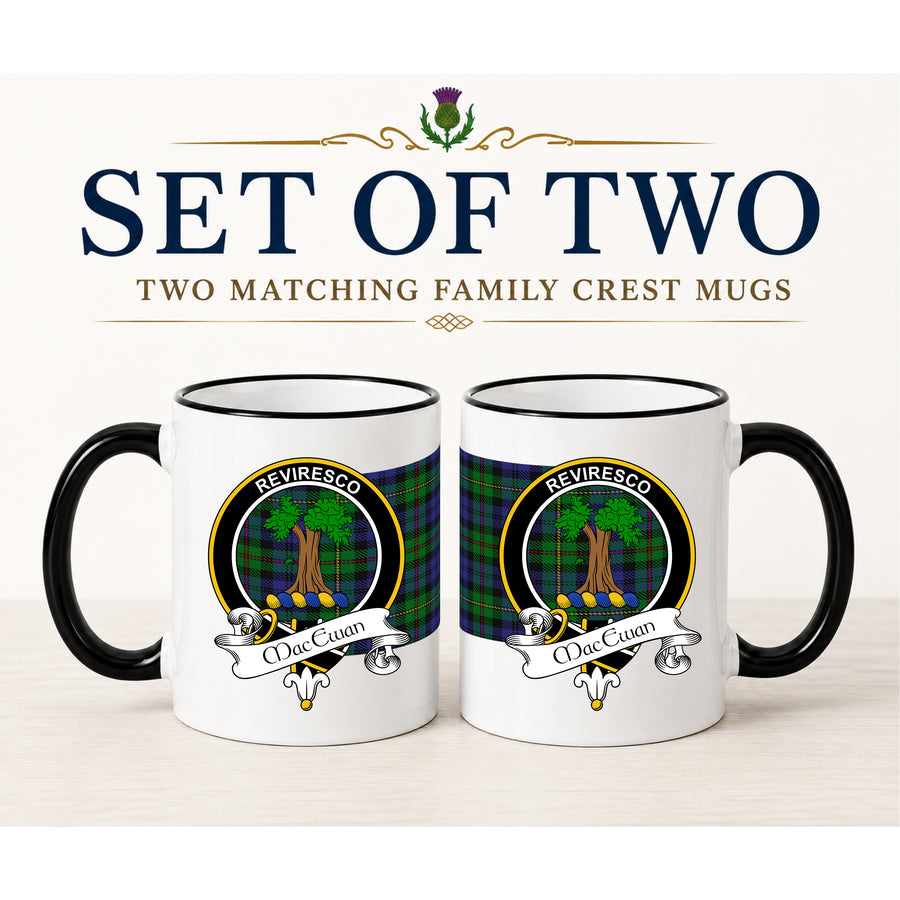 MacEwan Scottish Clan Crest 11 oz Mugs – Black Crest Design | Set of 2