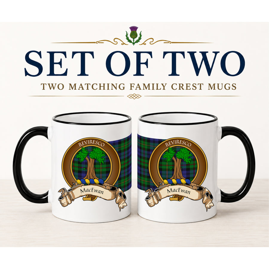 MacEwan Scottish Clan Crest 11 oz Mugs – Brown Crest Design | Set of 2