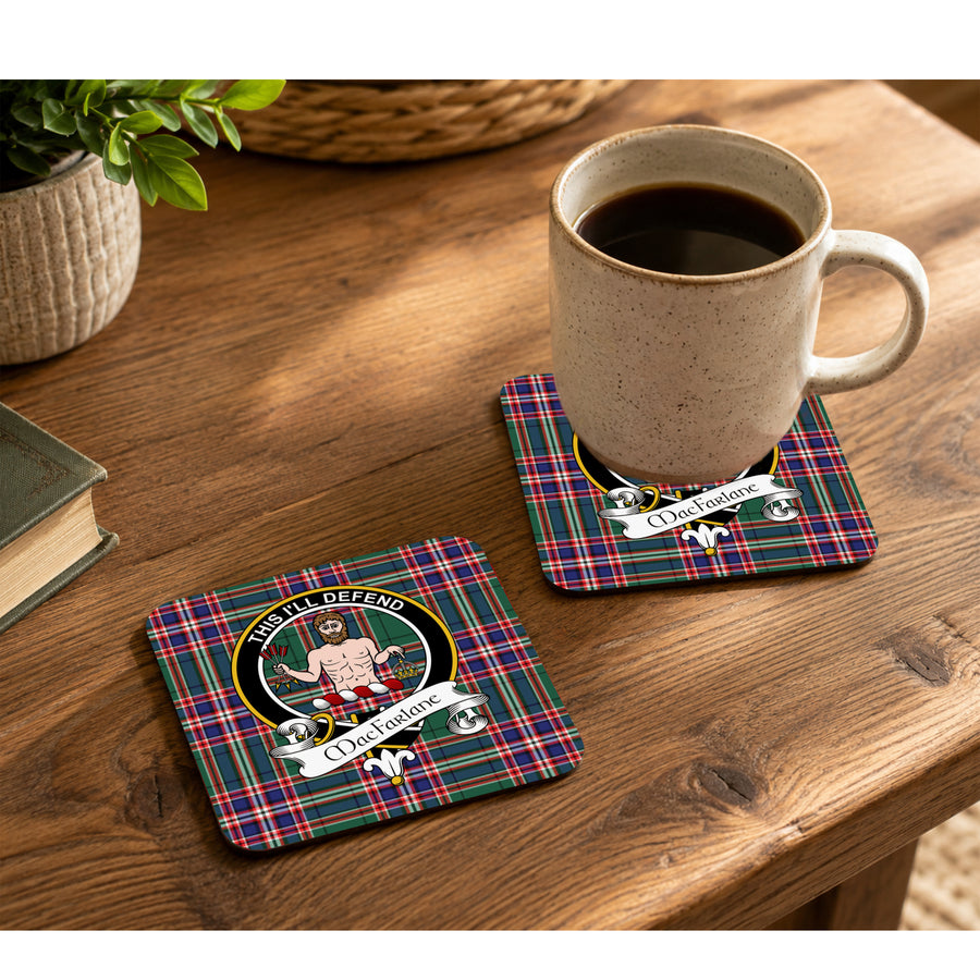 MacFarlane Scottish Clan Crest Rubber Coasters - Black Design Set of 4