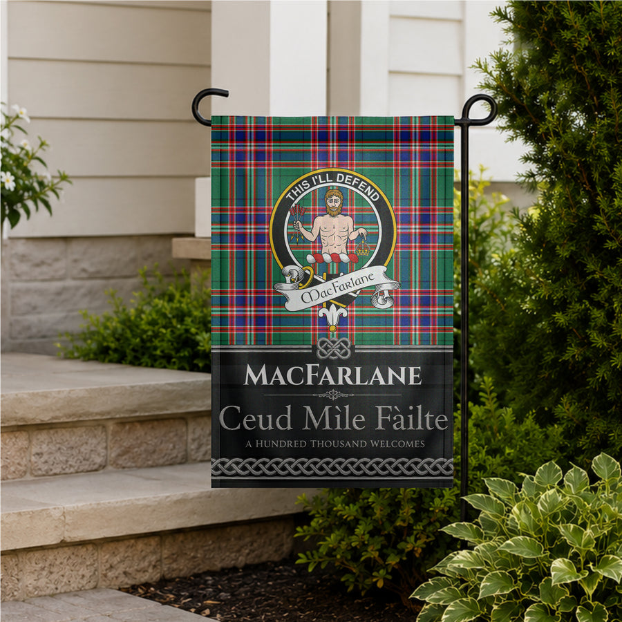MacFarlane Scottish Clan Crest Garden Flag - Black Design