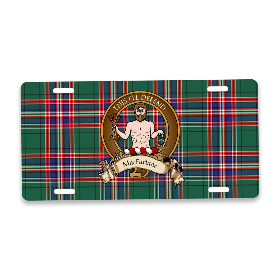 MacFarlane Scottish Clan Crest Auto License Plate – Brown Crest Design