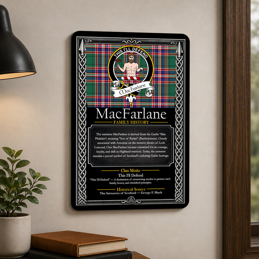 MacFarlane Scottish Family History Metal Sign