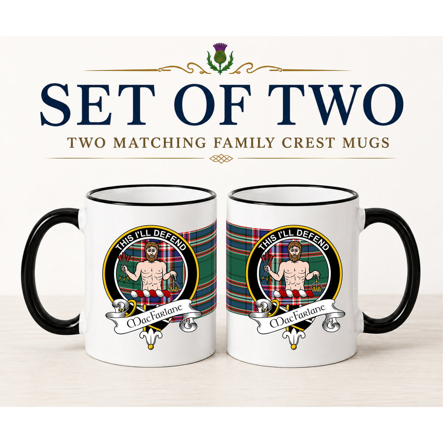 MacFarlane Scottish Clan Crest 11 oz Mugs – Black Crest Design | Set of 2