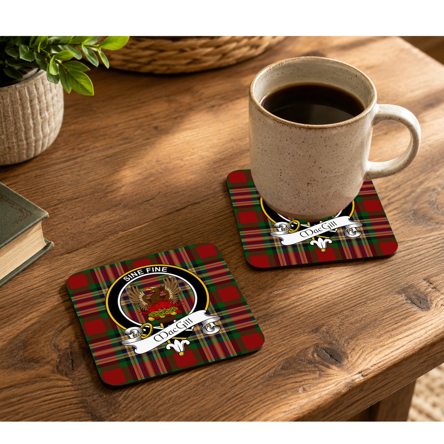 MacGill Scottish Clan Crest Rubber Coasters - Black Design Set of 4