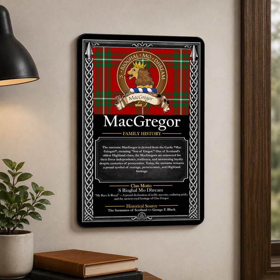 MacGregor Scottish Family History Metal Sign – Brown Crest