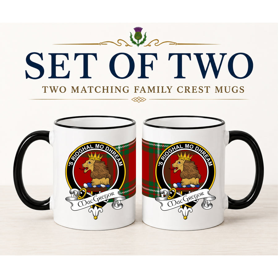 MacGregor Scottish Clan Crest 11 oz Mugs – Black Crest Design | Set of 2