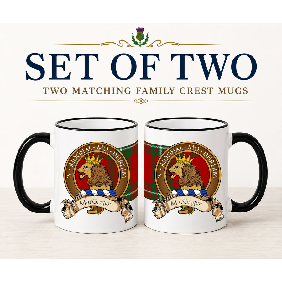 MacGregor Scottish Clan Crest 11 oz Mugs – Brown Crest Design | Set of 2